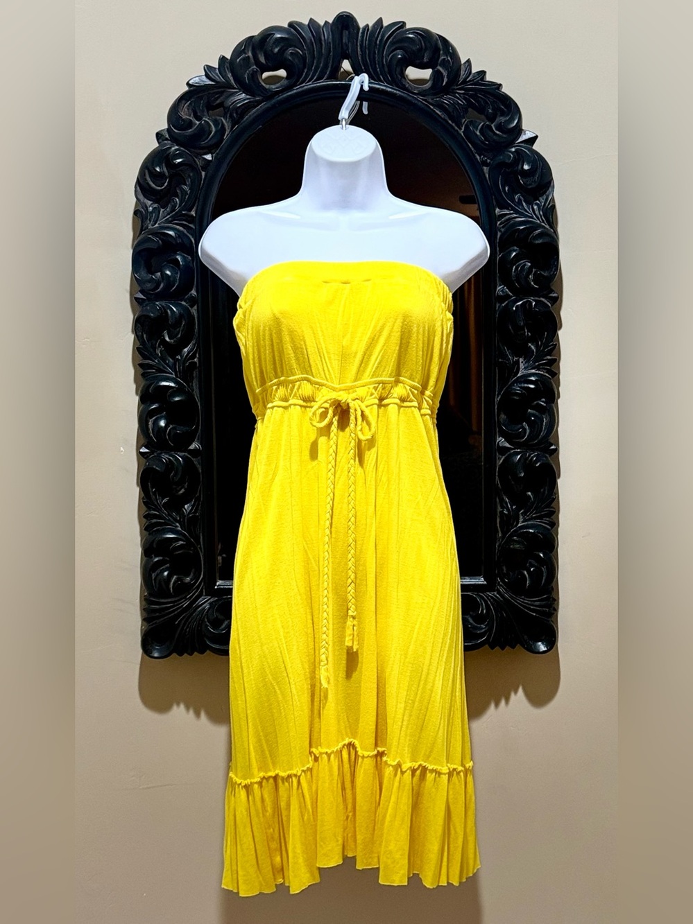 cleo Strapless Bright Yellow Dress with Braided Drawstring
